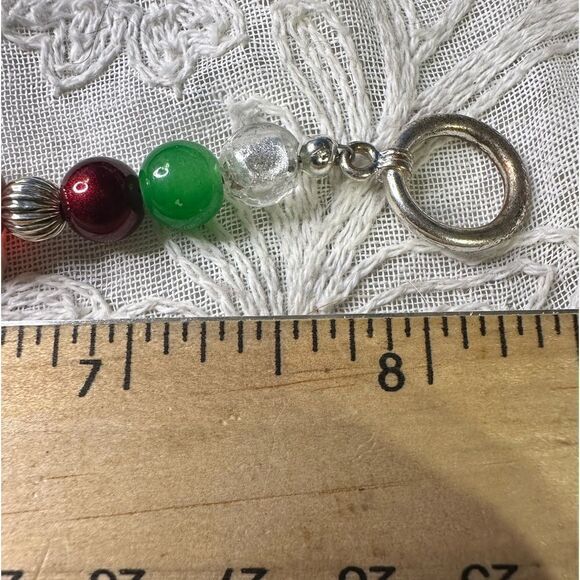 Handcrafted One of a Kind Art Lampwork Venetian Glass Christmas Bracelet 7.5”-8” - Picture 2 of 3
